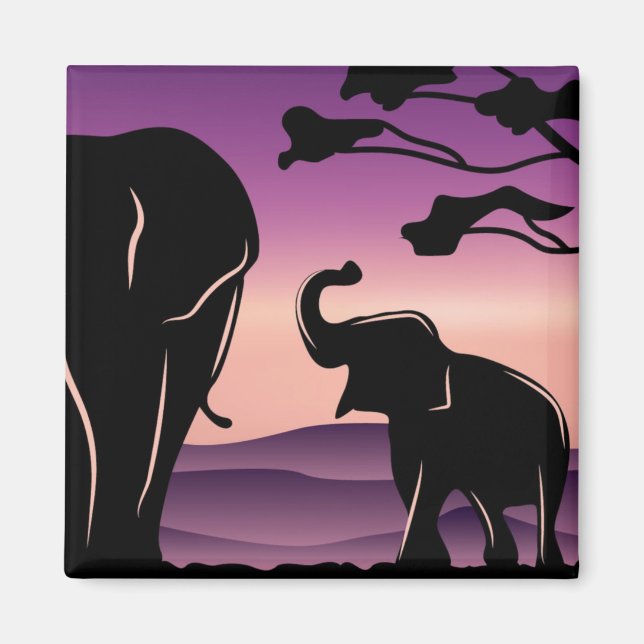 Niedliche Lila Elefantenfamilie Silhouette Magnet (Vorne)