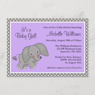 Niedliche Lila Elephant Girl Babydusche Einladung