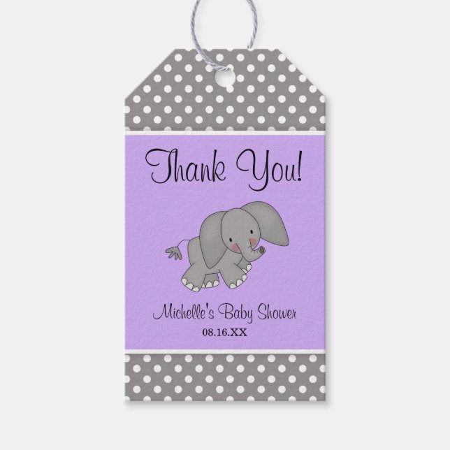 Niedliche Lila Elephant Girl Babydusche Geschenkanhänger (Vorderseite)