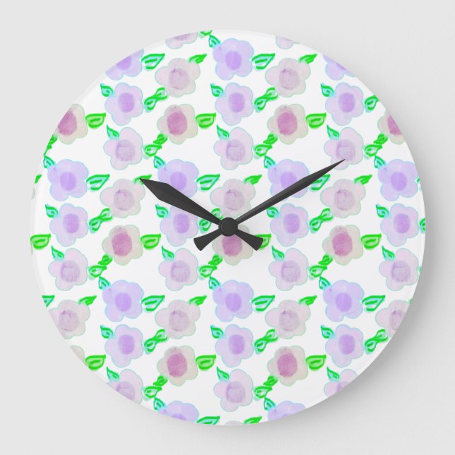 Niedliche Lila Farbflora Kunstgalerie Große Wanduhr (Vorderseite)