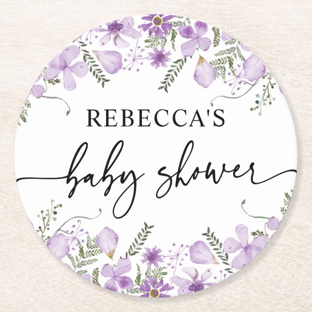 Niedliche Lila Florals Babydusche Untersetzer (Vorderseite)