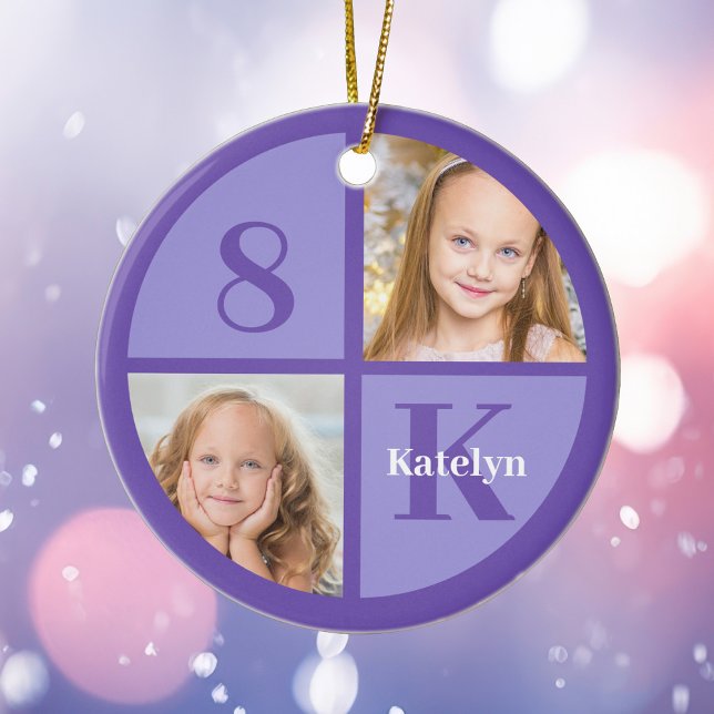 Niedliche Lila Girls Foto Personalisiert Weihnacht Keramik Ornament (Von Creator hochgeladen)