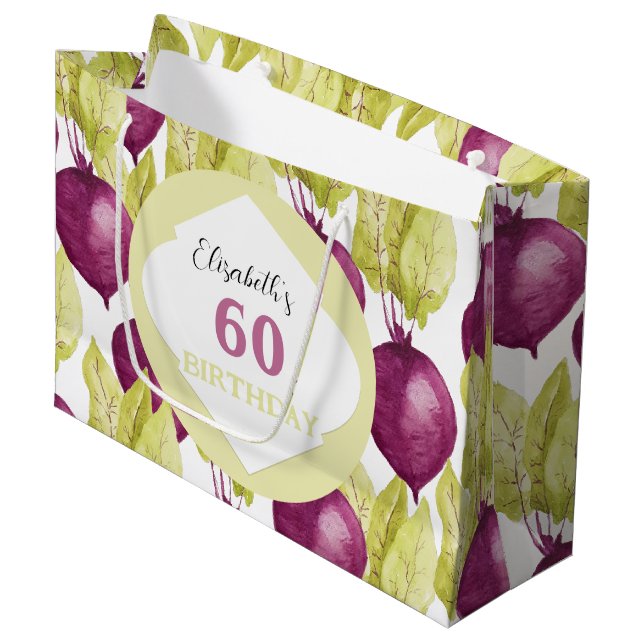 Niedliche Lila Grüne Beets Wasserfarbe Kunst Große Geschenktüte (Vorderseite Schrägansicht)