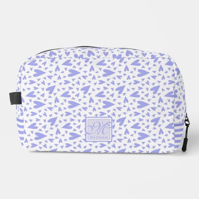 Niedliche Lila Herzen - Mit Monogramm Waschbeutel (Vorderseite)