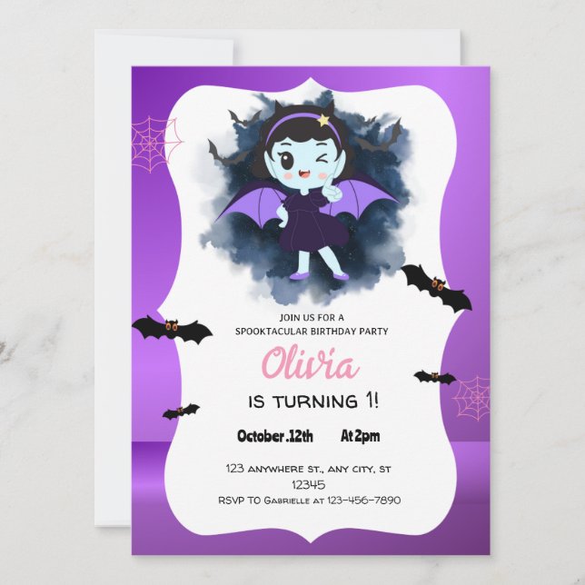 Niedliche Lila Hexe Halloween Einladung (Vorderseite)