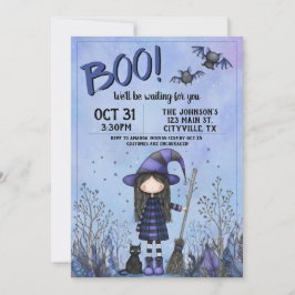 Niedliche Lila Hexe Kids Halloween Einladung