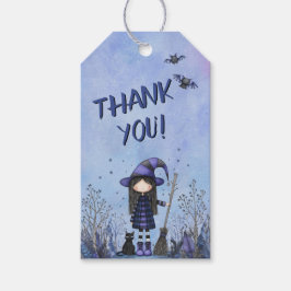 Niedliche Lila Hexe Kids Halloween Geschenkanhänger