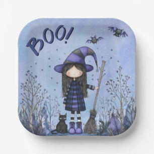 Niedliche Lila Hexe Kids Halloween Pappteller