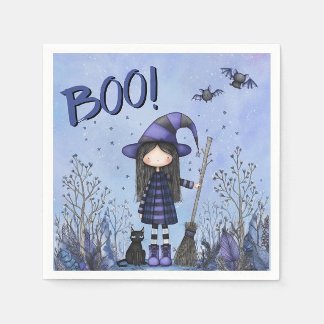 Niedliche Lila Hexe Kids Halloween Serviette (Vorderseite)