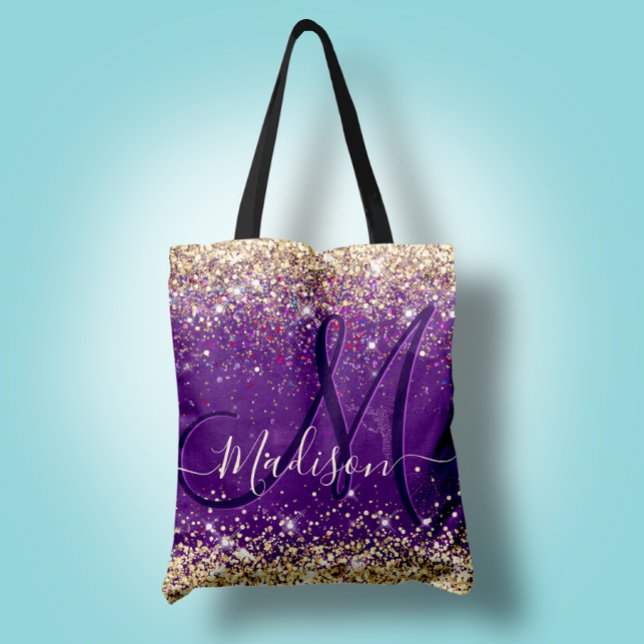 Niedliche lila Imitate aus Gold Glitzer Monogramm Tasche (Von Creator hochgeladen)