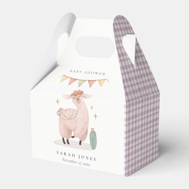 Niedliche Lila Karierte Cactus Boho Llama Babydusc Geschenkschachtel (Vorderseite)