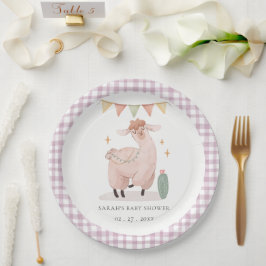 Niedliche Lila Karierte Cactus Boho Llama Babydusc Pappteller