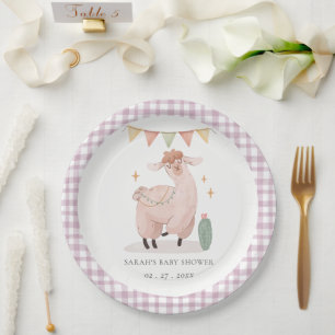 Niedliche Lila Karierte Cactus Boho Llama Babydusc Pappteller