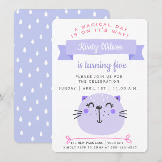 Niedliche Lila Katze | KINDERGEBURTSTAG Einladung