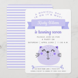 Niedliche Lila Katze | Lilac Stripes - Kindergebur Einladung