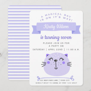 Niedliche Lila Katze   Lilac Stripes - Kindergebur Einladung