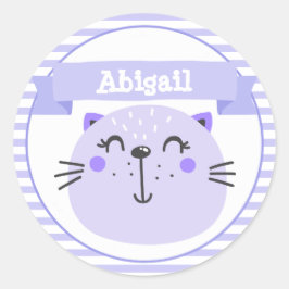 Niedliche Lila Katze | PERSONALISIERT Runder Aufkleber