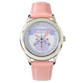 Niedliche Lila Katzen & Lilac Herzen - Personalisi Armbanduhr