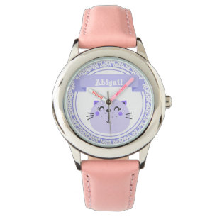 Niedliche lila Katzen-u. Flieder-Herzen - Armbanduhr