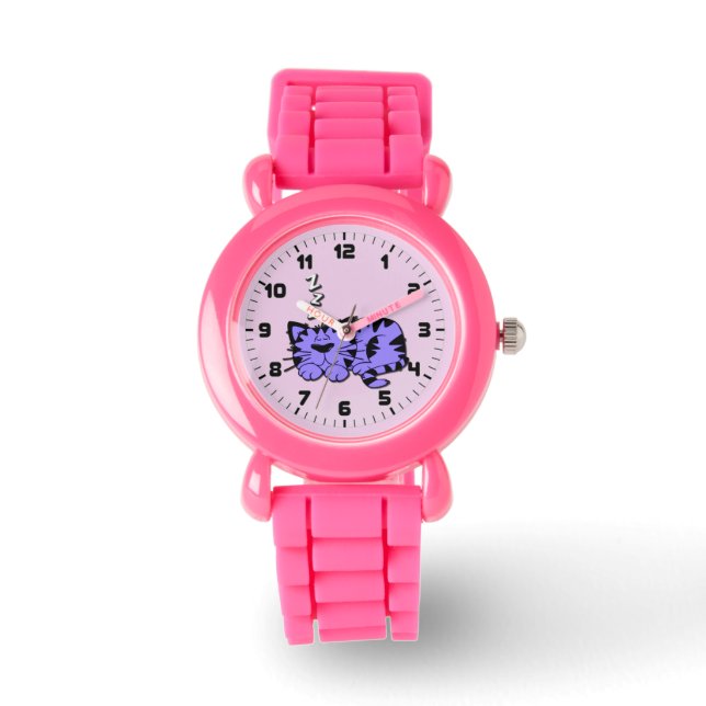 Niedliche Lila Kitty Cat Nickerchen Armbanduhr (Vorderseite)