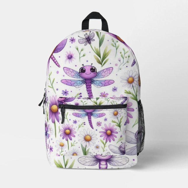 Niedliche Lila Libelle Bedruckter Rucksack (Vorderseite)