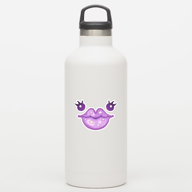 Niedliche Lila Lippen und Augen Aufkleber (Wassserflasche)