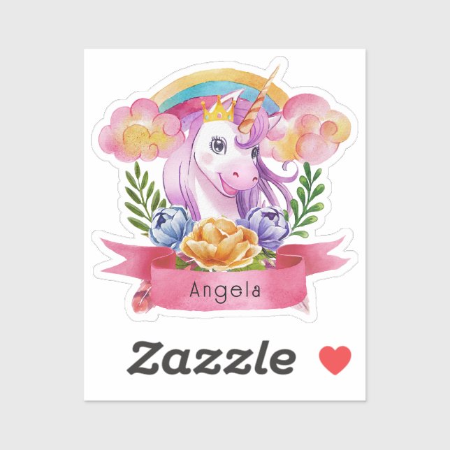 Niedliche Lila Mädchen Unicorn Rainbow Individuell Aufkleber (Blatt)
