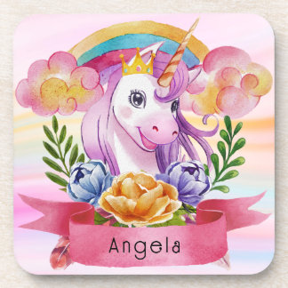 Niedliche Lila Mädchen Unicorn Rainbow Individuell Getränkeuntersetzer