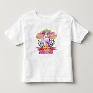 Niedliche Lila Mädchen Unicorn Rainbow Individuell Kleinkind T-shirt
