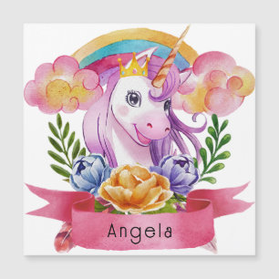 Niedliche Lila Mädchen Unicorn Rainbow Individuell Magnetkarte