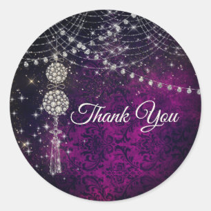 Niedliche lila Magenta-Monogramm-Ornamente Runder Aufkleber