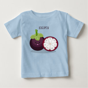 Niedliche lila Mangostanfrucht Cartoon Abbildung Baby T-shirt