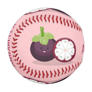 Niedliche lila Mangostanfrucht Cartoon Abbildung Baseball