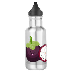 Niedliche lila Mangostanfrucht Cartoon Abbildung Edelstahlflasche