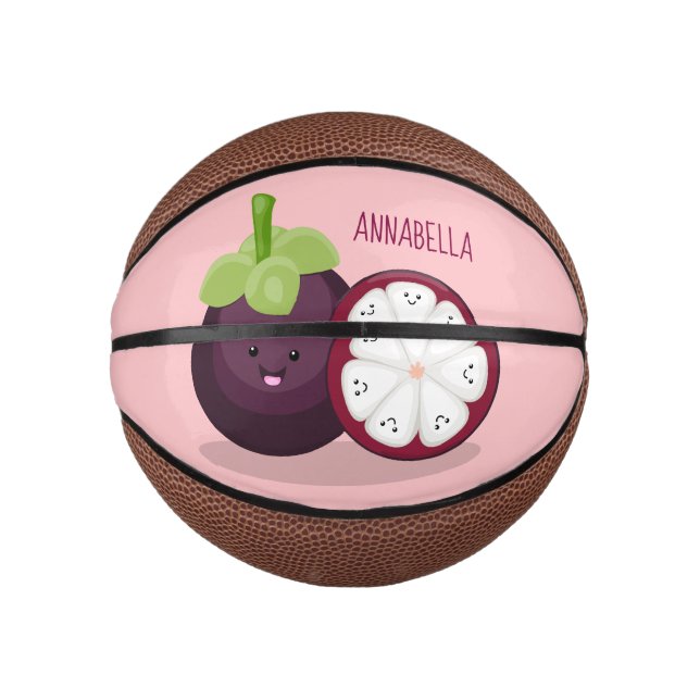 Niedliche lila Mangostanfrucht Cartoon Abbildung Mini Basketball (Vorderseite)