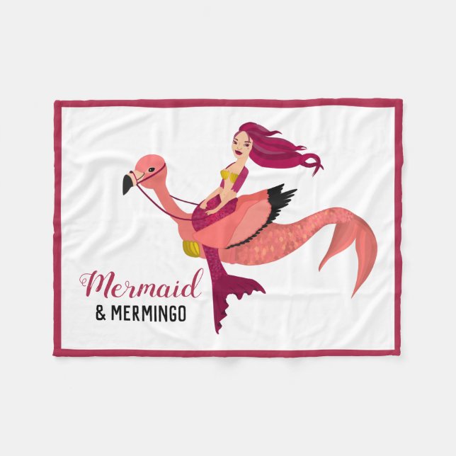 Niedliche Lila Meerjungfrau und Flamingo Giro Best Fleecedecke (Vorderseite (Horizontal))
