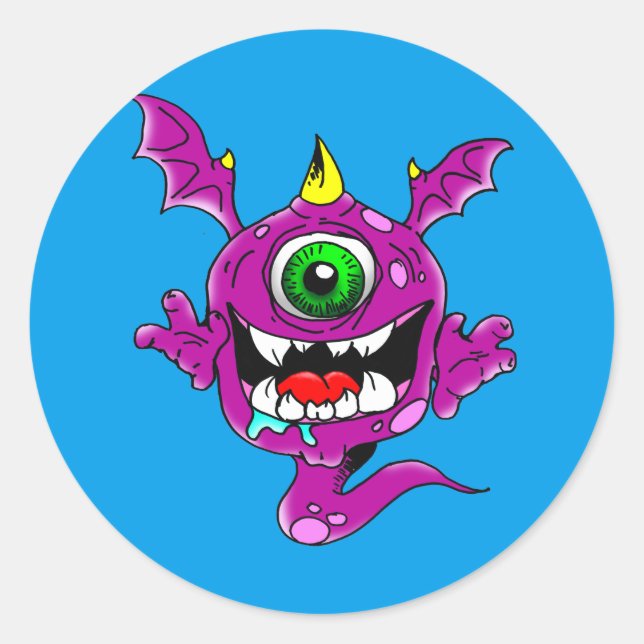 Niedliche Lila Menschen essen Monster Runder Aufkleber (Vorderseite)