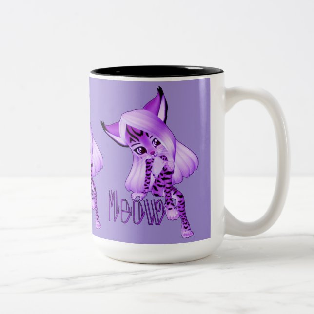 Niedliche Lila Meow Tiger Cat Kaffee Tasse (Rechts)
