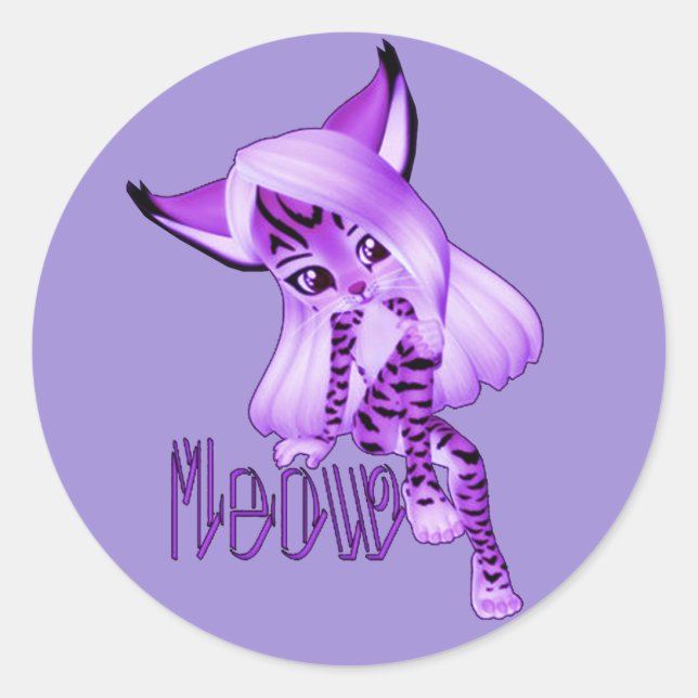 Niedliche Lila Meow Tiger Cat Stickers (Vorderseite)