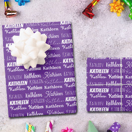 Niedliche Lila Namenskollage für den Geburtstag Geschenkpapier Set