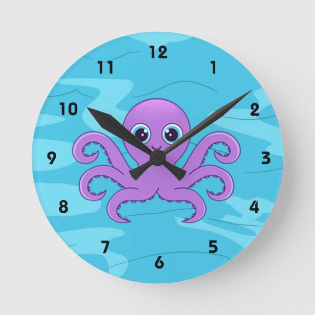 Niedliche Lila Octopus-Wandleuchte Runde Wanduhr (Vorderseite)