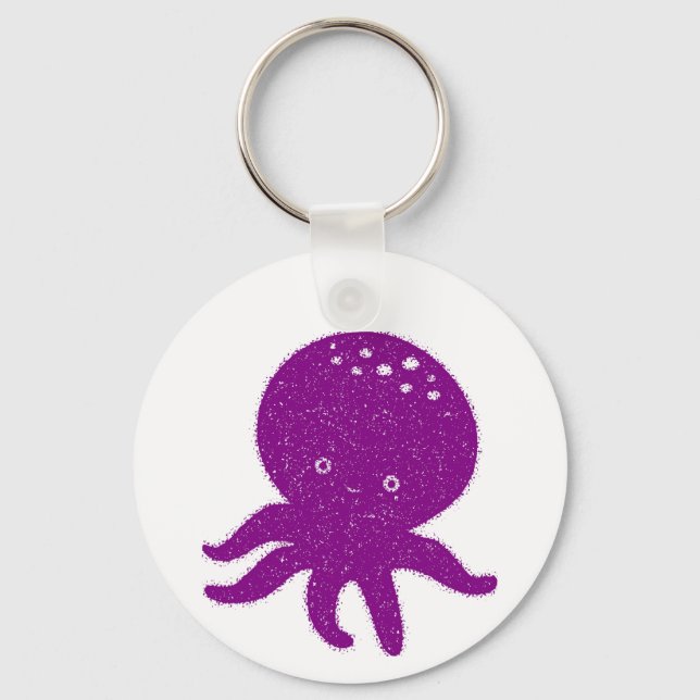 Niedliche Lila Oktopus Alte Printwerbung Schlüsselanhänger (Vorderseite)