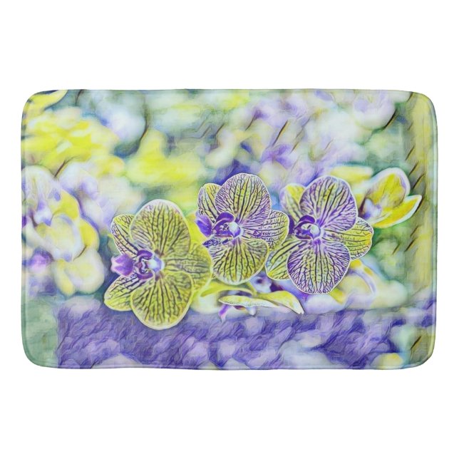 Niedliche lila Orchideen Blume Aquarell Badematte (Vorderseite)