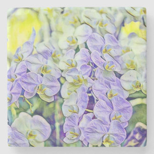 Niedliche lila Orchideen Blume Aquarell Steinuntersetzer