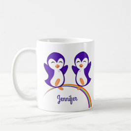Niedliche Lila Penguin Rainbow Monogram Kids Kaffeetasse