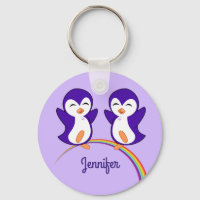 Niedliche Lila Pinguin Monogramm Rainbow Kids