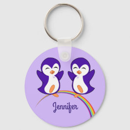Niedliche Lila Pinguin Monogramm Rainbow Kids Schlüsselanhänger