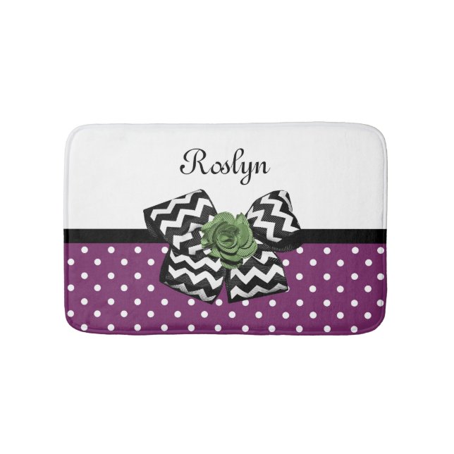 Niedliche Lila Punkte Grüne Rose Zickzack Bow mit  Badematte (Vorderseite)
