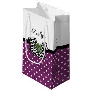 Niedliche Lila Punkte Grüne Rose Zickzack Bow mit  Kleine Geschenktüte
