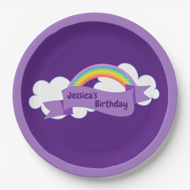 Niedliche Lila Rainbow Birthday Party Girl Pappteller (Vorderseite)